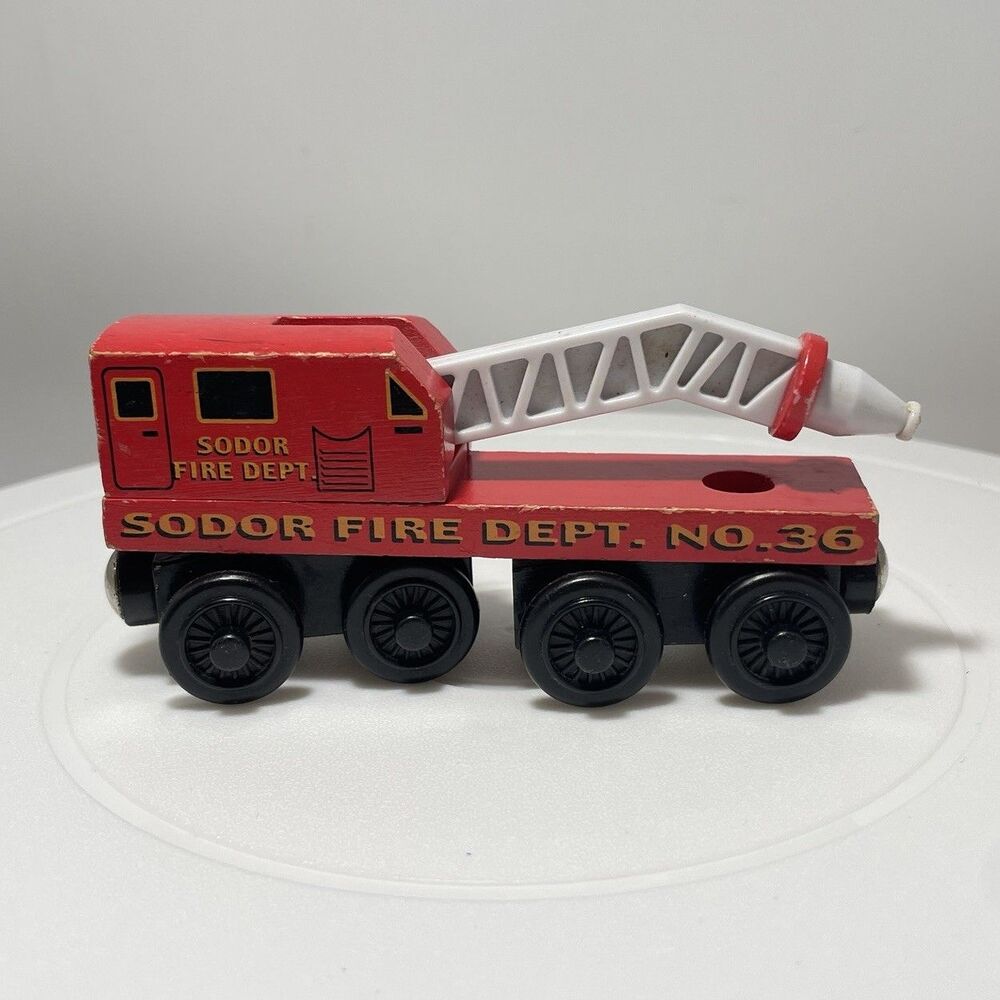 Thomas Wooden Railway Fire Train 2000 Red Retired Sodor Fire Dept No 36 HTF
